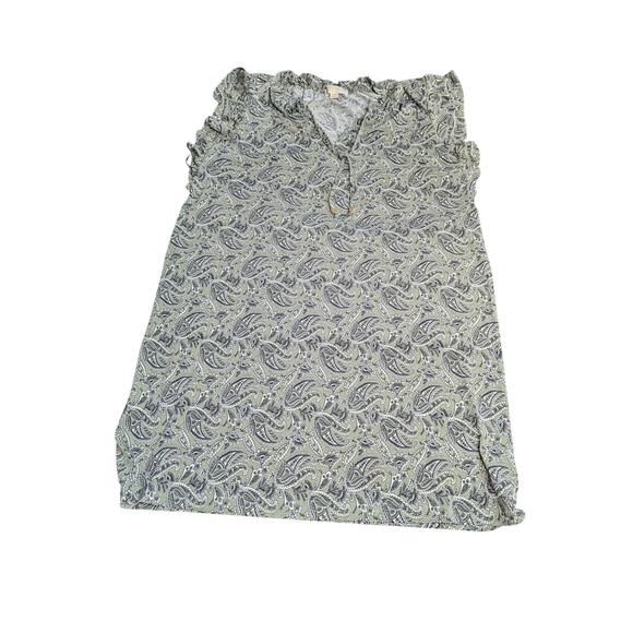 Michael Kors XL Top Paisley Ruffle V Neck Blouse Casual Green - Picture 1 of 3